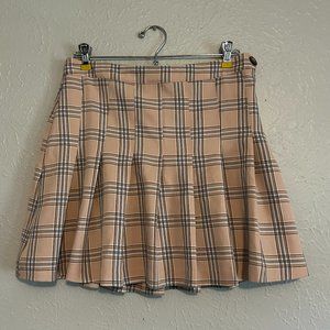 Baby Pink Pleated Plaid Mini Skirt